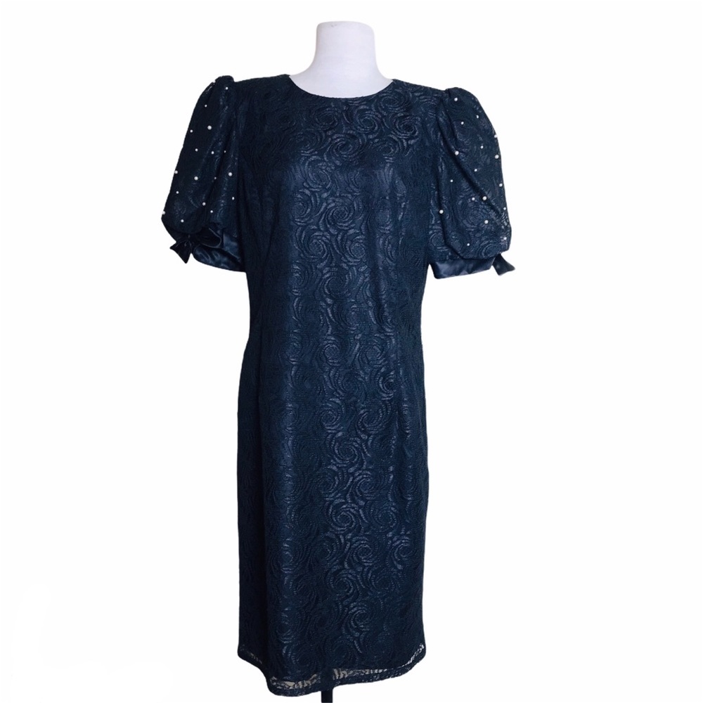 Michael Marcella Pearl laced Puff Sleeve Dress